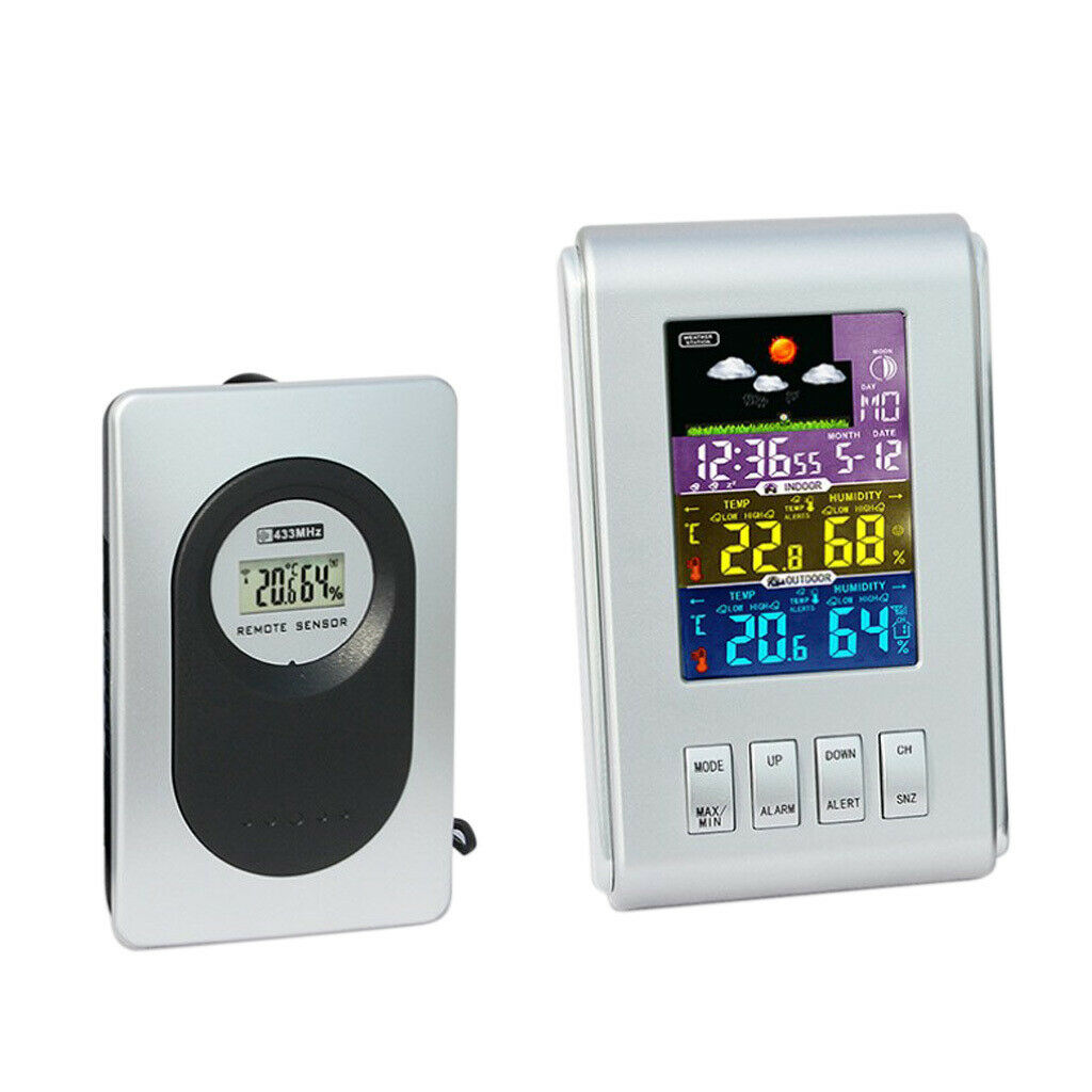 Digital Alarm Clock LCD Screen Indoor/Outdoor Temperature Humidity Meter
