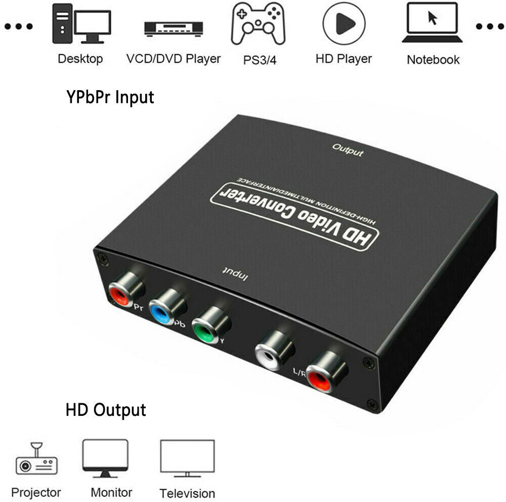 1080P HD to 5RCA RGB Component YPbPr Video +R/L Audio Adapter Converter HD TV