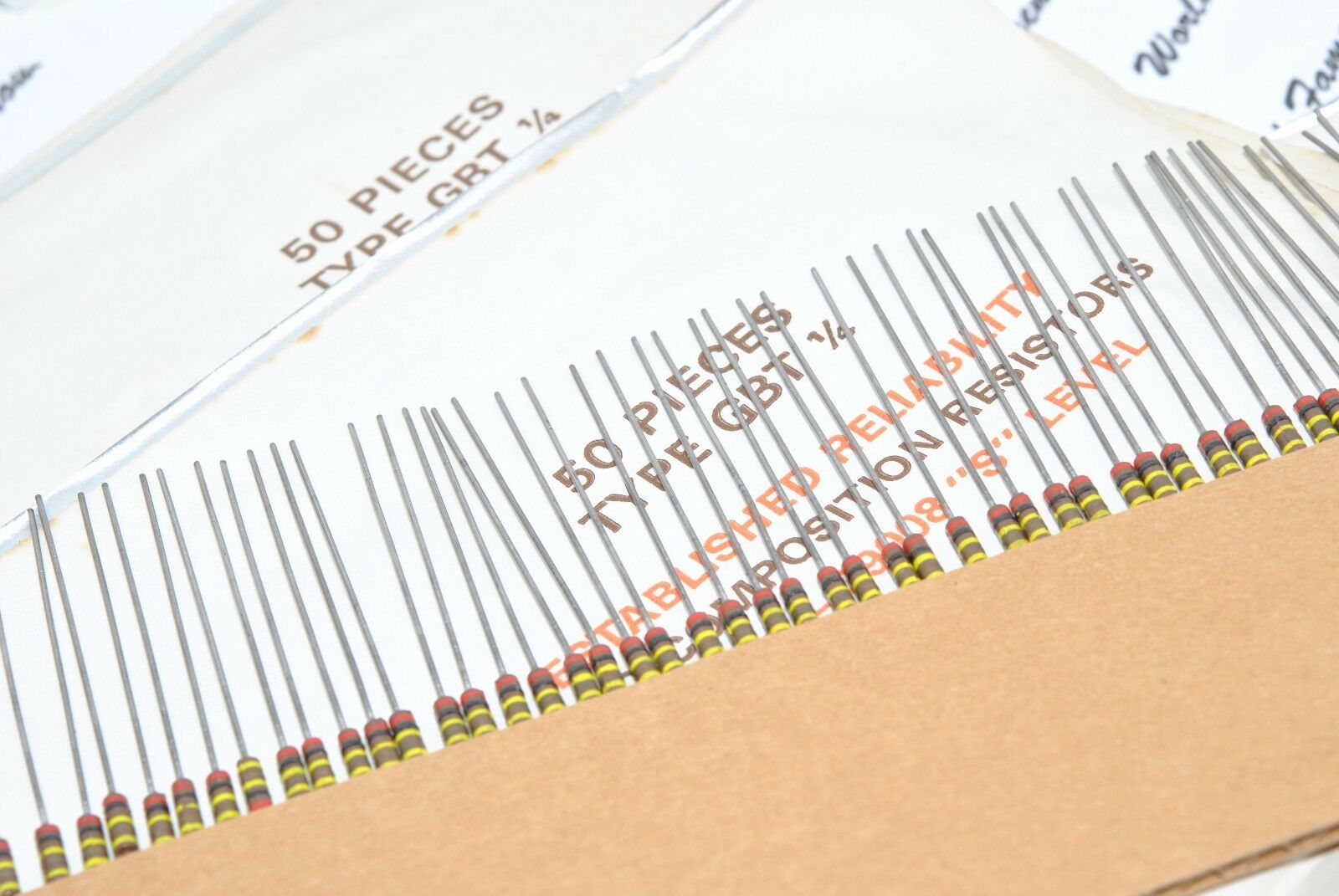 10pcs-TRW GBT 430K 5% 1/4W MIL Carbon Composition Resistor - JANRCR07G434JS