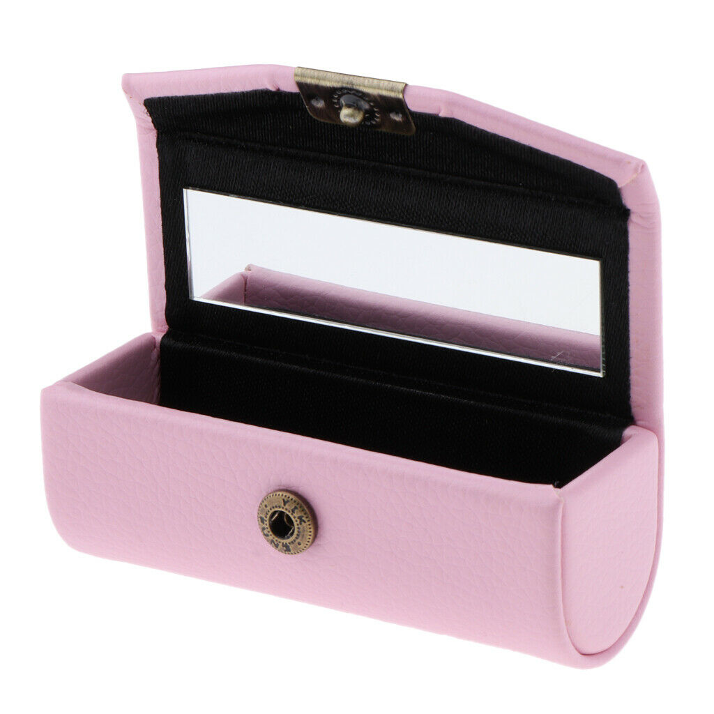 2 Pieces Leather Lipstick Case Holder Storage Box mirror Purse Pocket