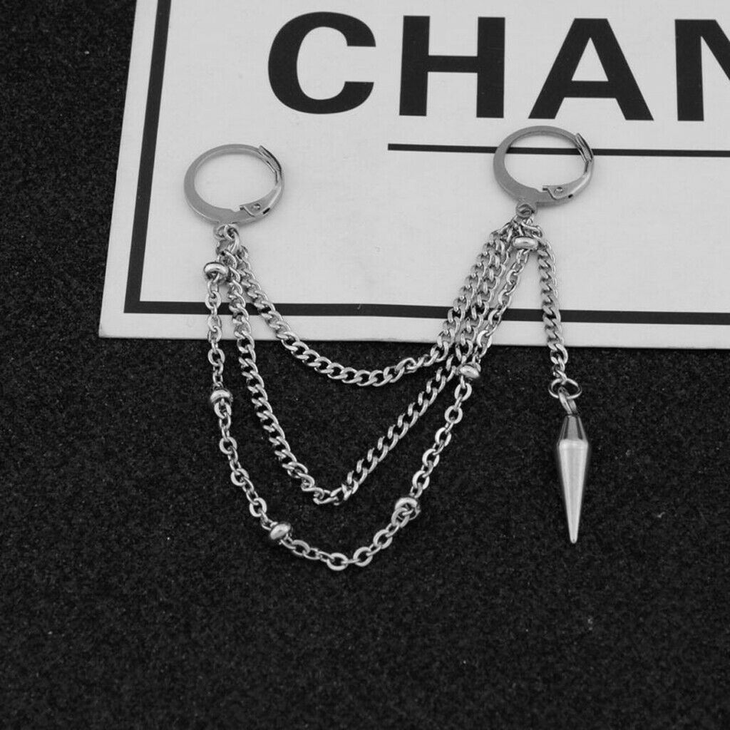 Stainless Steel Punk Spike Multiple Chain Dangle Earring Korean Fashion Jewelry