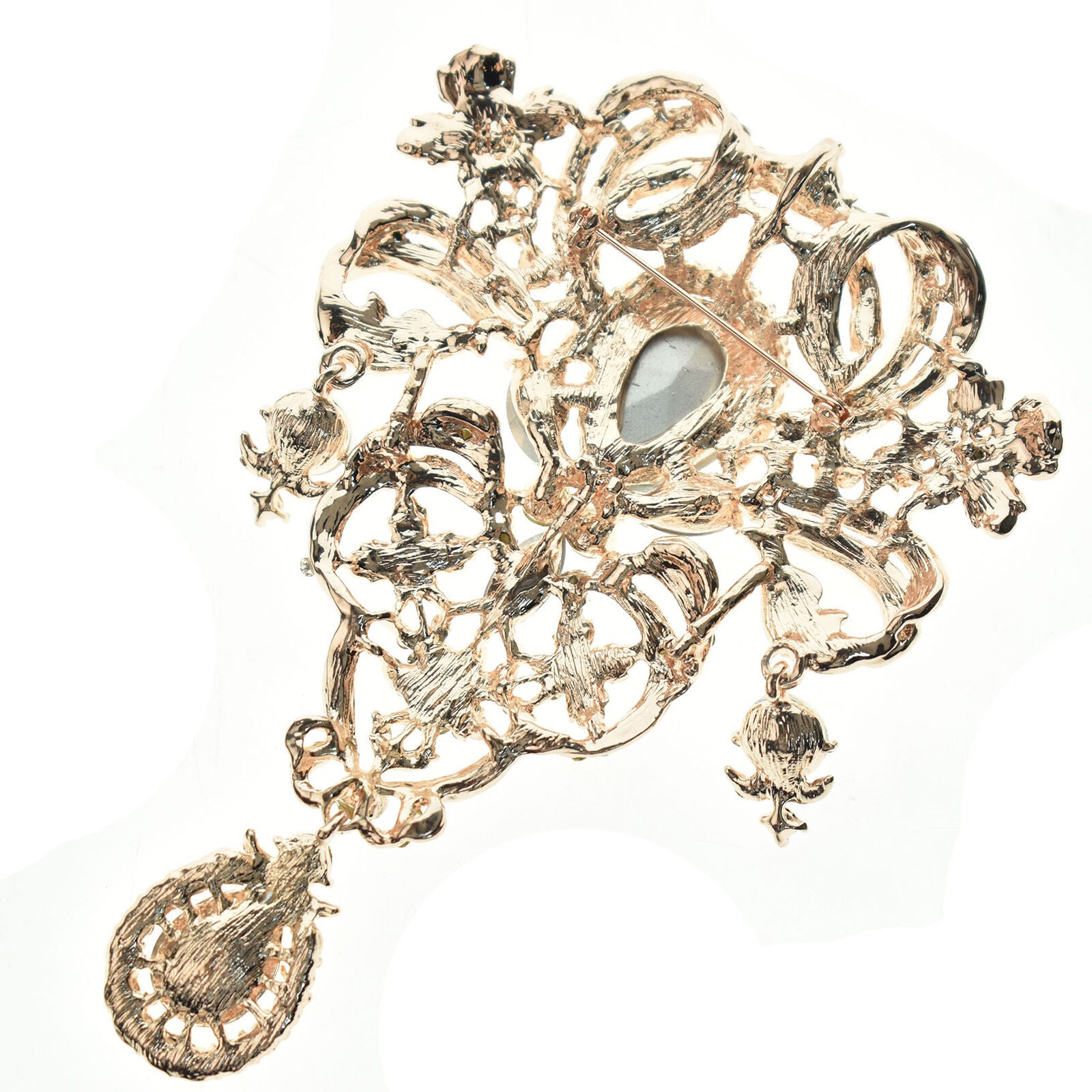 Fashion Style Flower Drop Pendant Brooch Pin Clear Rhinestone Crystal