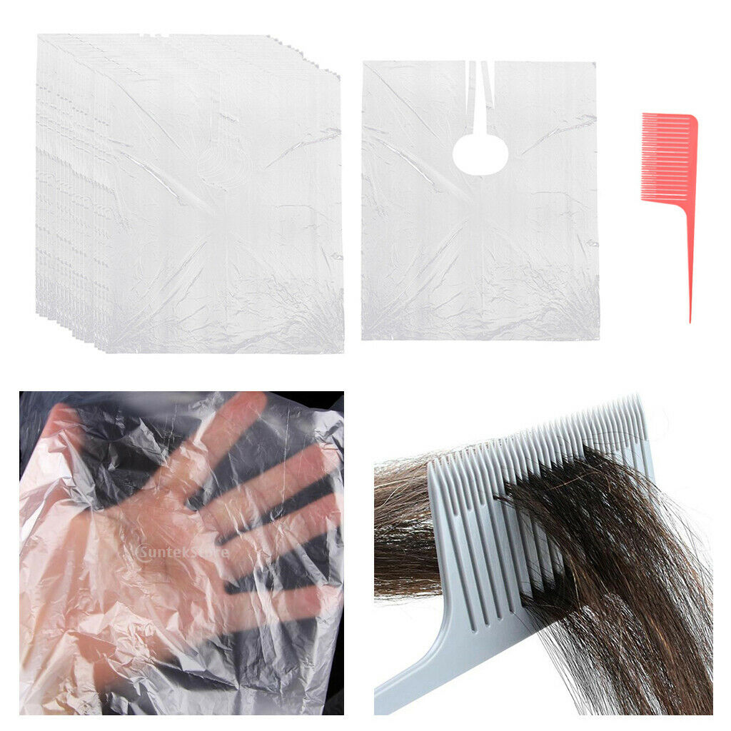 50pcs Waterproof Disposable Hair Cutting Capes Gowns Apron w/ Highlight Comb