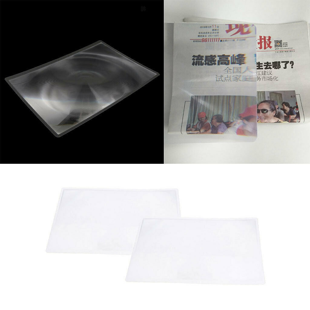 2pcs, 11.7x8.3'' Full Page Triple Reading Lens Magnifier, Distortion-Free