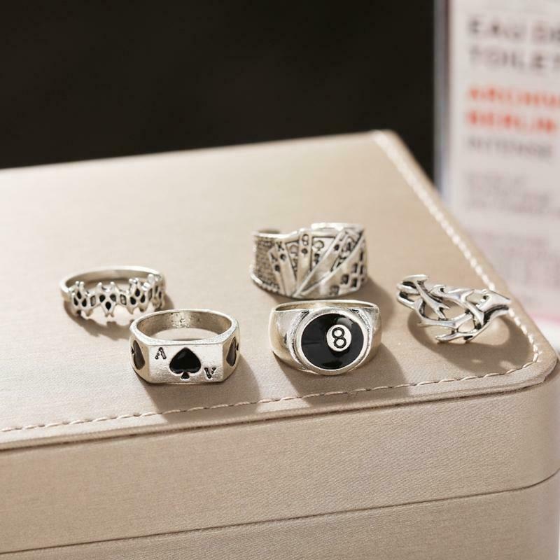5 Pieces Unique Design Billiards Ring for Men Playing Poker Card Engagement Ring