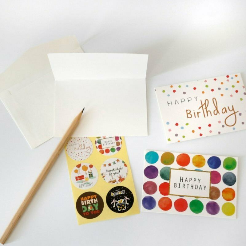 6 Sets of Happy Birthday Cards with Envelopes and Stickers Folding Cards .l8