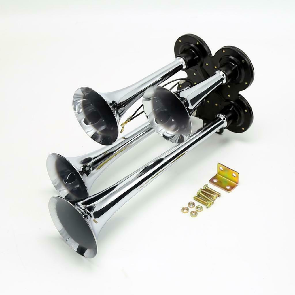 12V 150db Air Horn, 4 Trumpet Air Horn with Electric Solenoid for 12V/24V