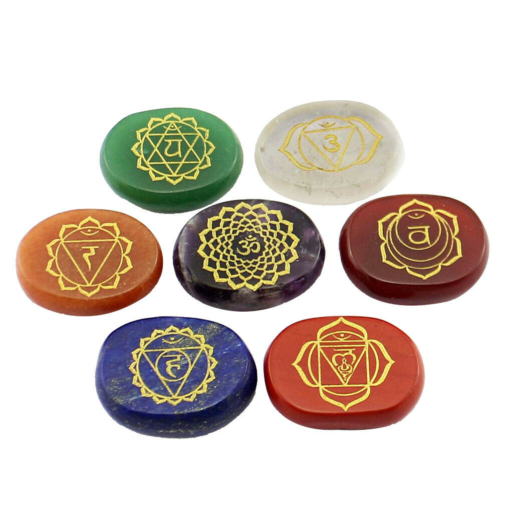 7pcs Engraved Reiki Energy Loaded Crystal Palm Stones Gift