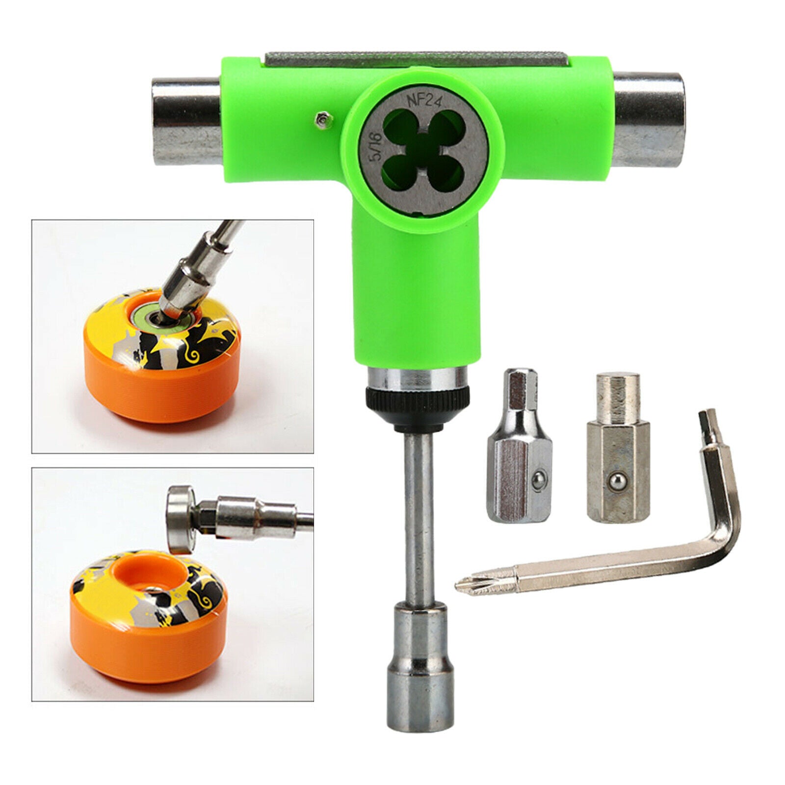 Multi Skateboard Roller Skate T Tool Wrench Spanner Screwdriver Green