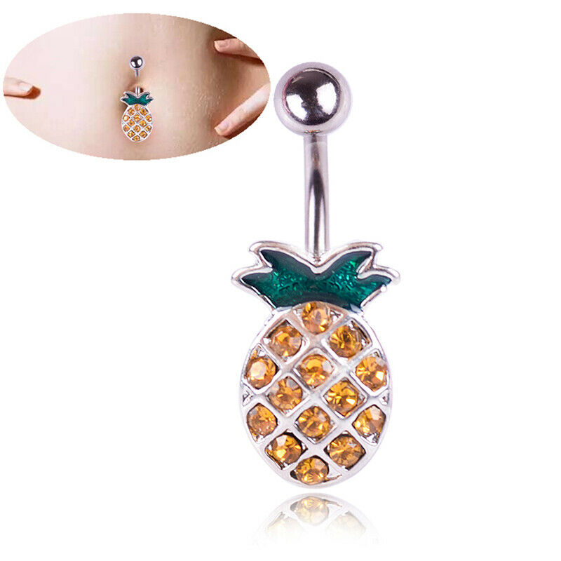 Pineapple Steel Navel Rings Crystal BellyButton Ring Bar Body Piercing Je.l8