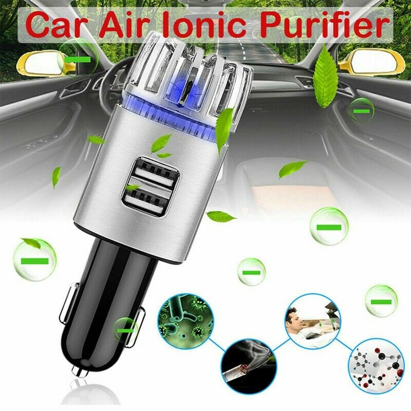 New 2 In 1 Car 2 USB Fresh Air Ionic Purifier Oxygen Bar Ozone Ionizer E2I7