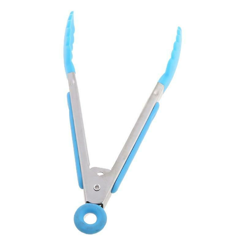 Silicone Kitchen Cooking Salad Serving BBQ Tongs Stainless Steel Handle Utensil