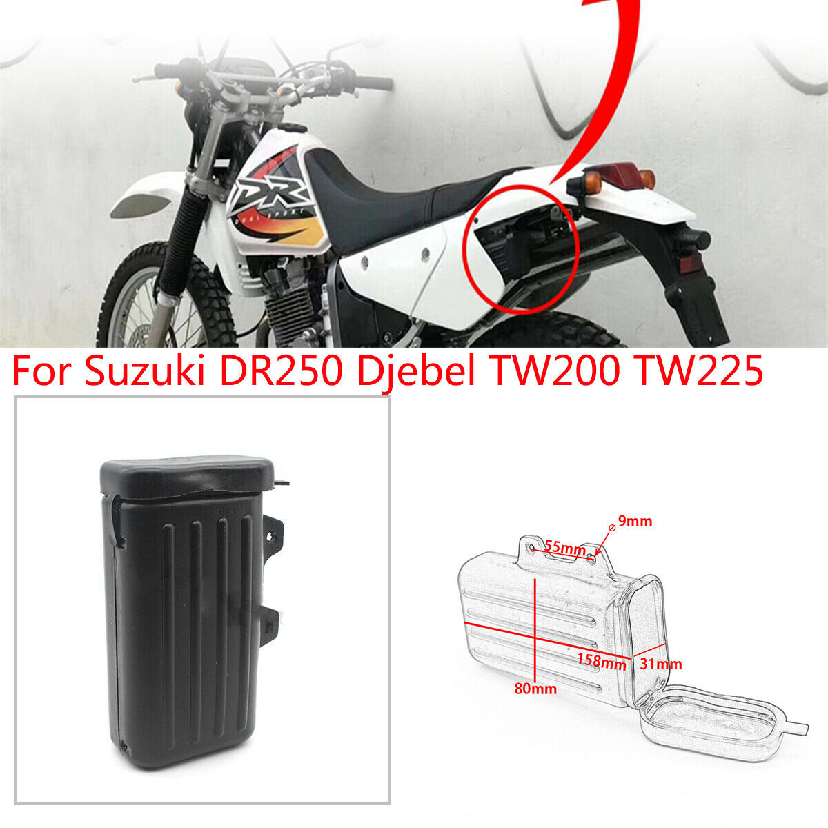 Motorcycle ABS Tool Box Fixed Bottle Black For Suzuki DR250 Djebel TW200 TW225