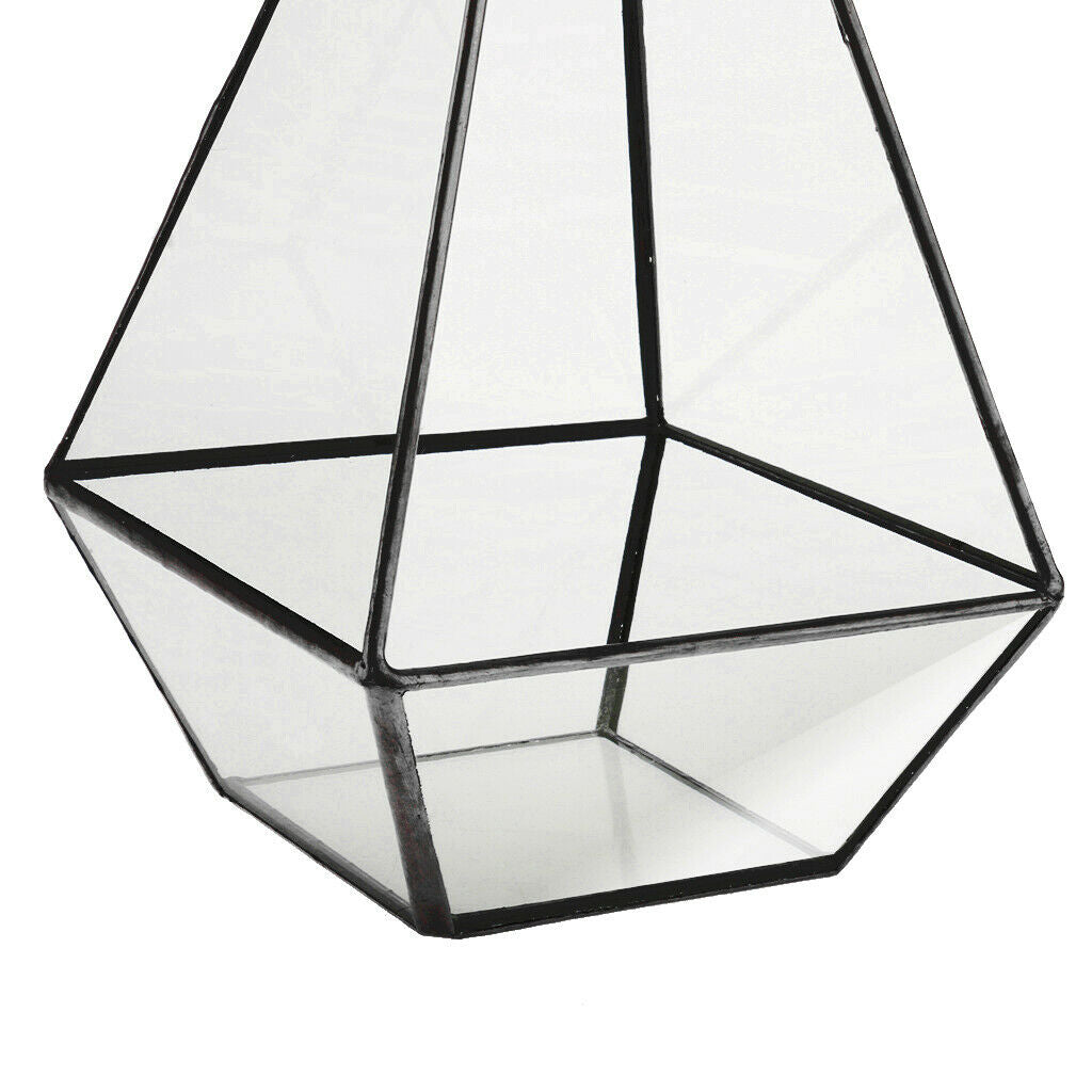 Pyramid Glass Geometric Terrarium Box Tabletop Succulent Planter Black