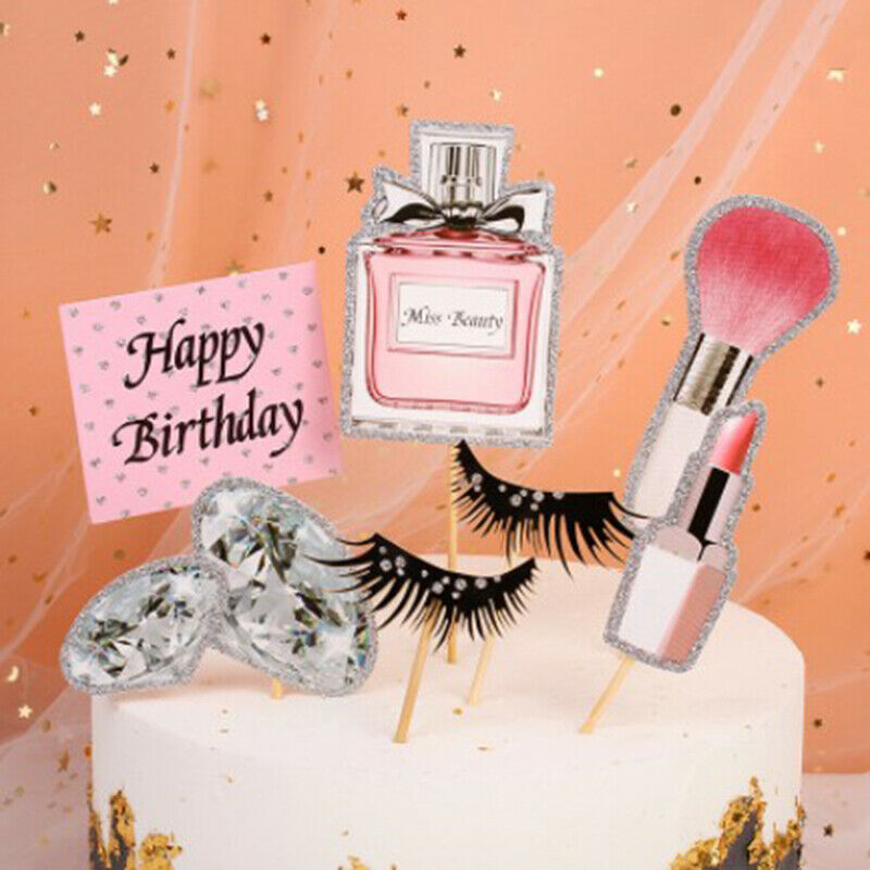 Perfume Lipstick Makeup Cake Toppers DIY Girl Cake Flags Party Baking Dec.l8