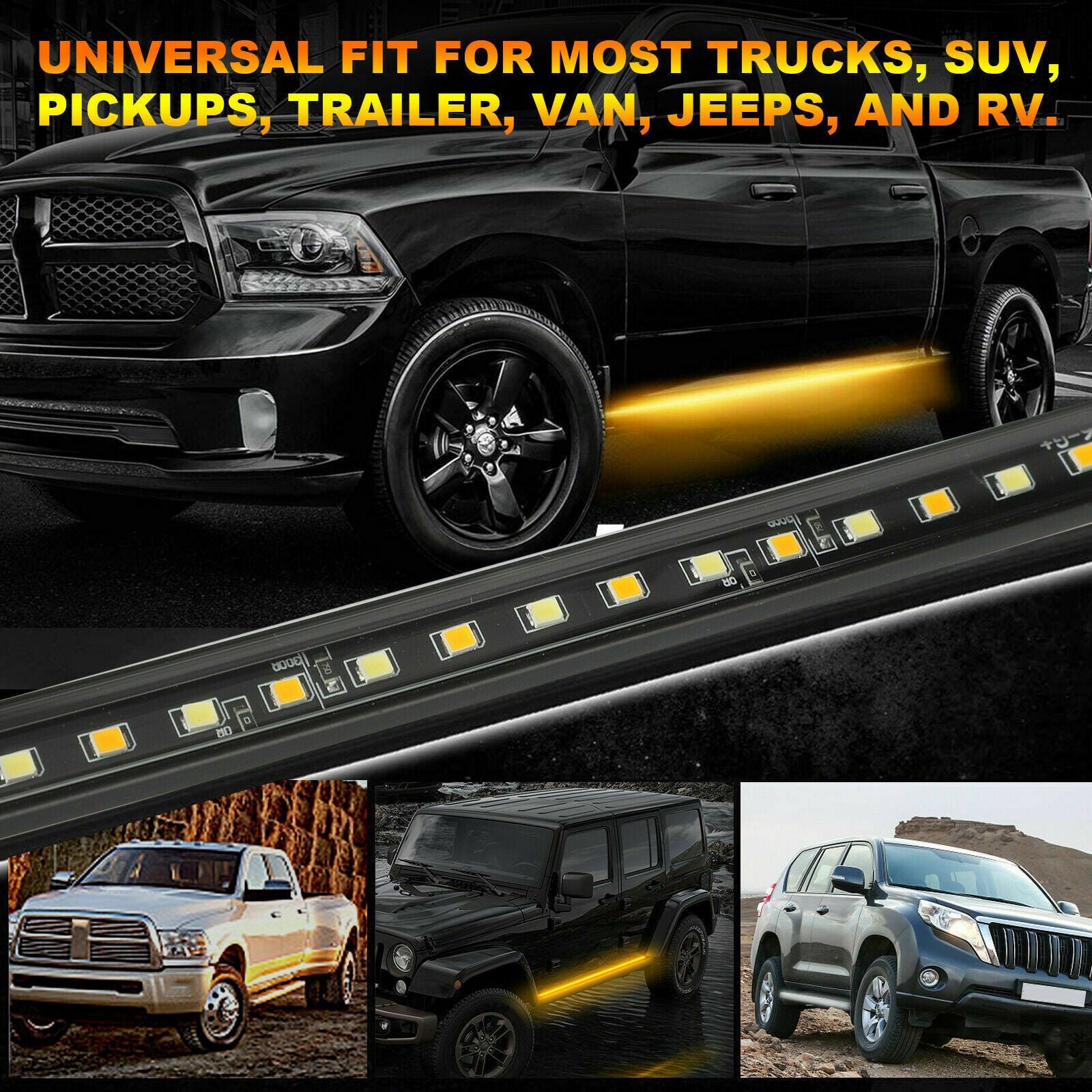2X 70" Running Board LED Light Side Step Strip Bar White Amber Turn Signal Truck