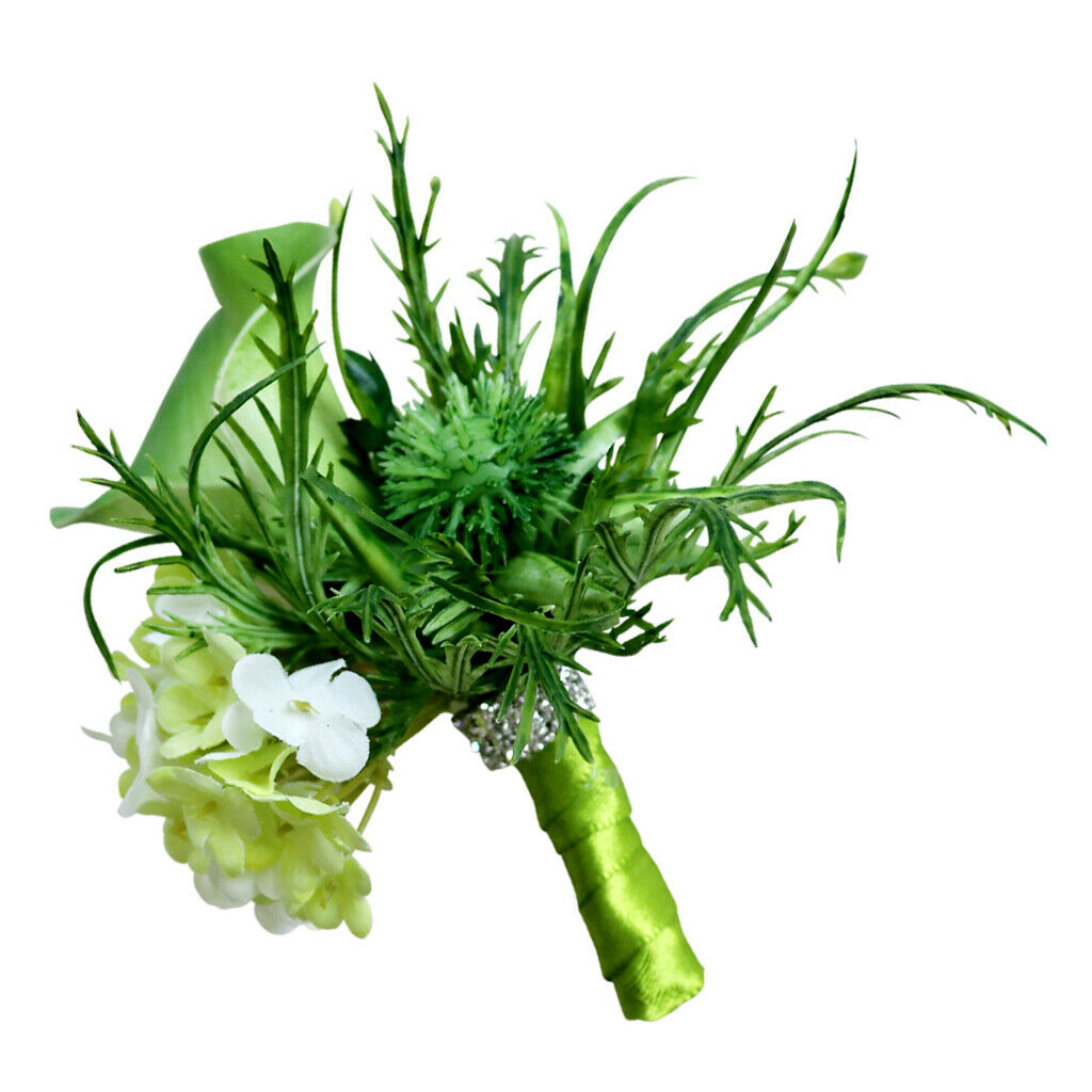 Wedding Bouquet Bridal Groom Boutonniere Brooch Party Flower Corsage Green