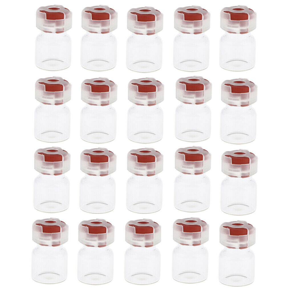 20Pcs Empty Sealed Sterile Serum Powder Vials Bottle Container Wine Red Lids