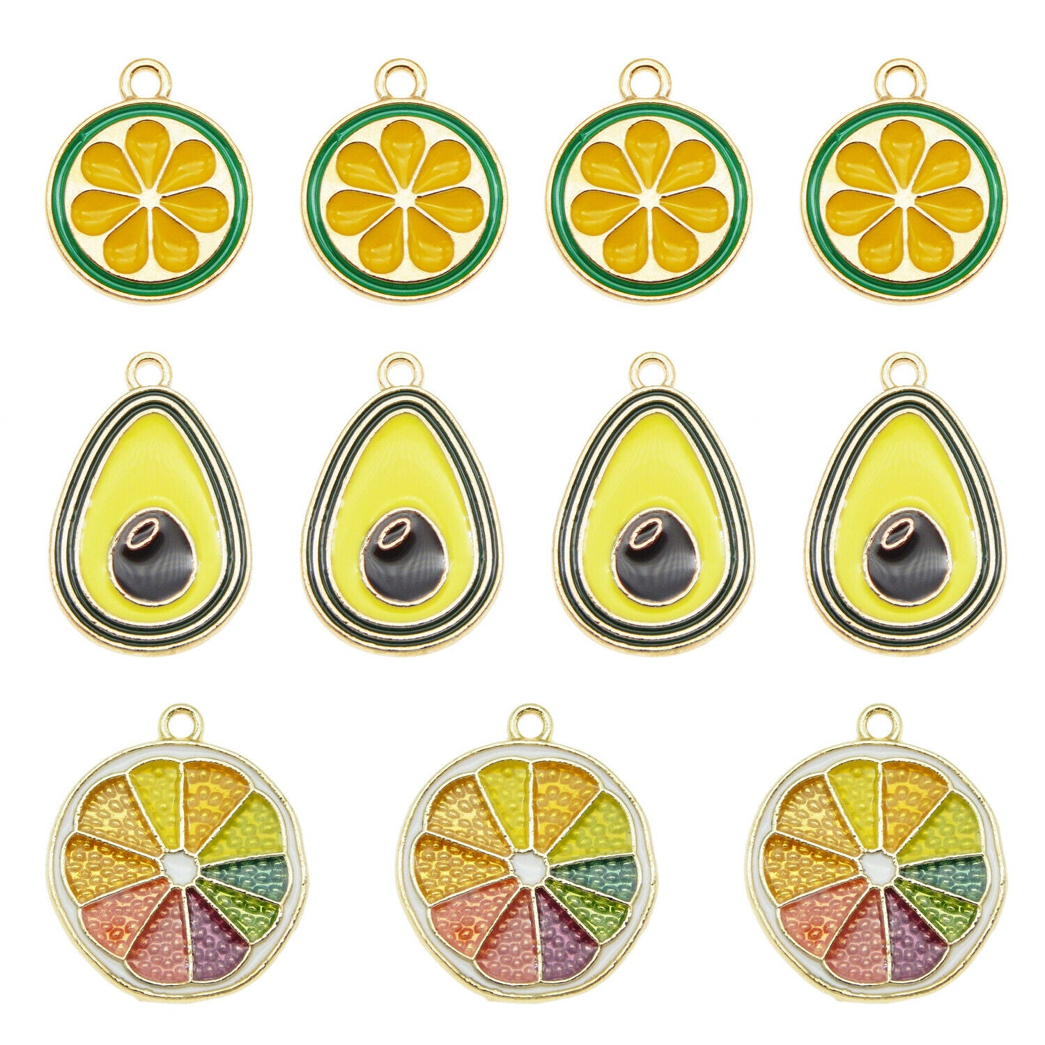 12 pcs Mix Lemon Orange Avocado Enamel Charm Alloy Fruit Slice Pendant Findings