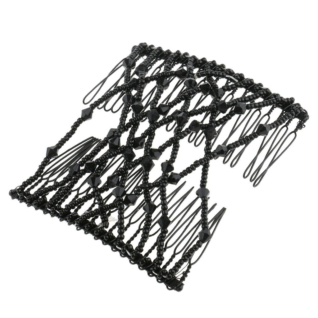 Women Hair Beauty Decoration Comb Stretchy Beaded Hairpin Bow Double Combs