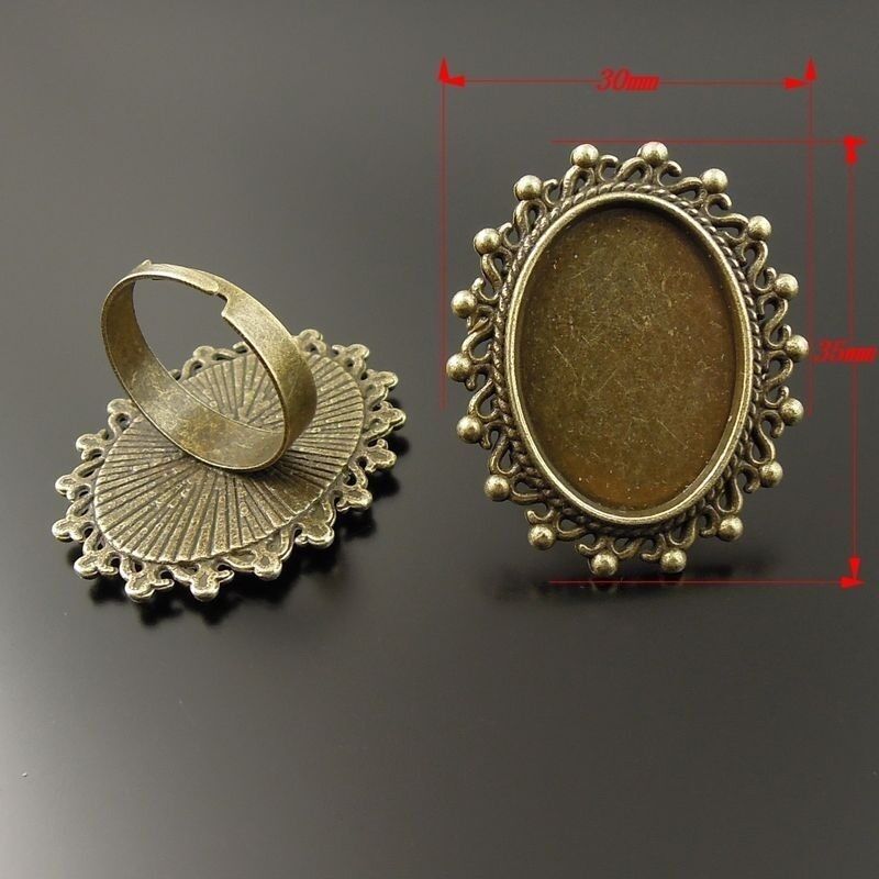 Retro Style Bronze Zinc Alloy Tray Cameo Setting Ring Adjustable 25*18mm 6pcs