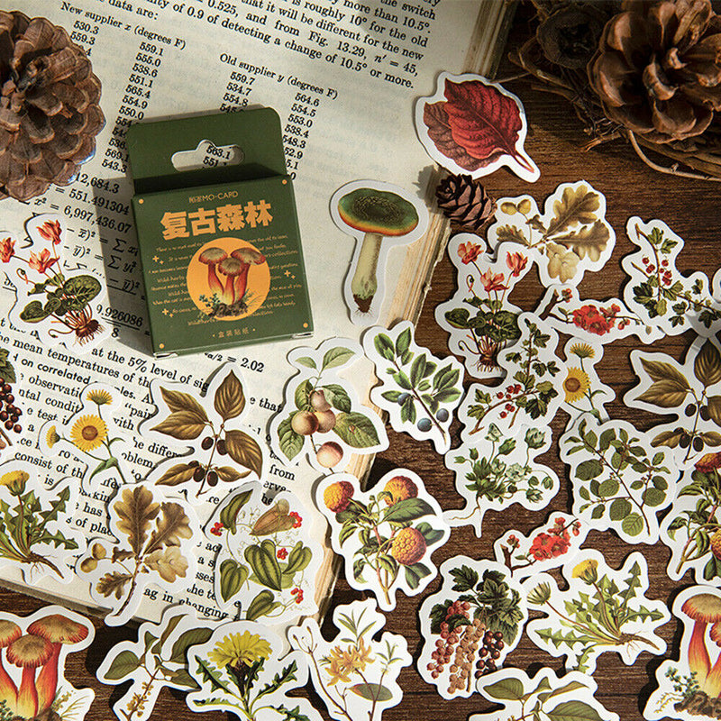 46x Retro Forest Plant Paper Stickers Adhesive for Scrapbooking Album Journal