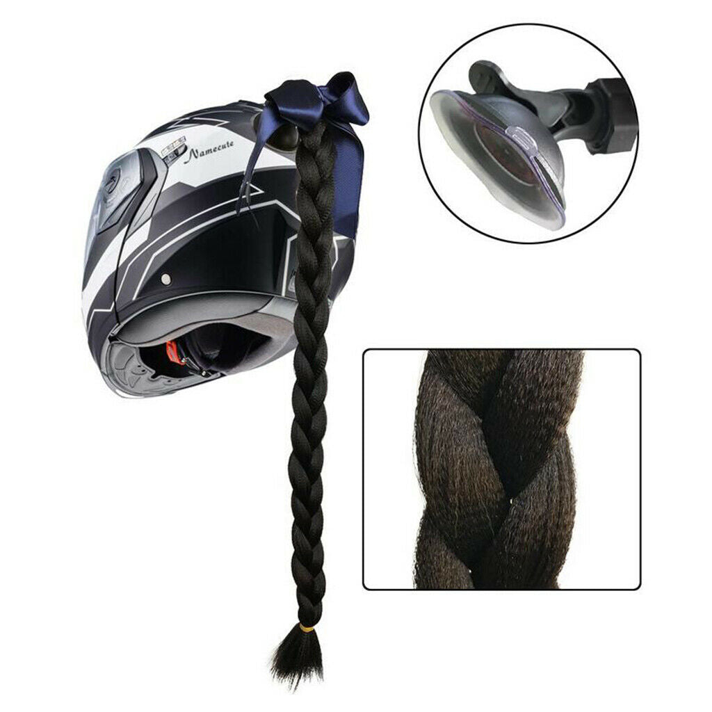 Black Helmet Ponytail/Pigtails Motorcycle Braid Helmet Hair with Suction Cup