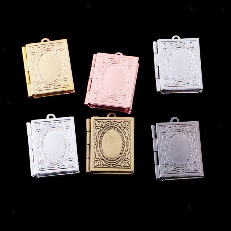 6Pcs Mixed Colors Photo Frame Book Locket Pendant Charm for DIY