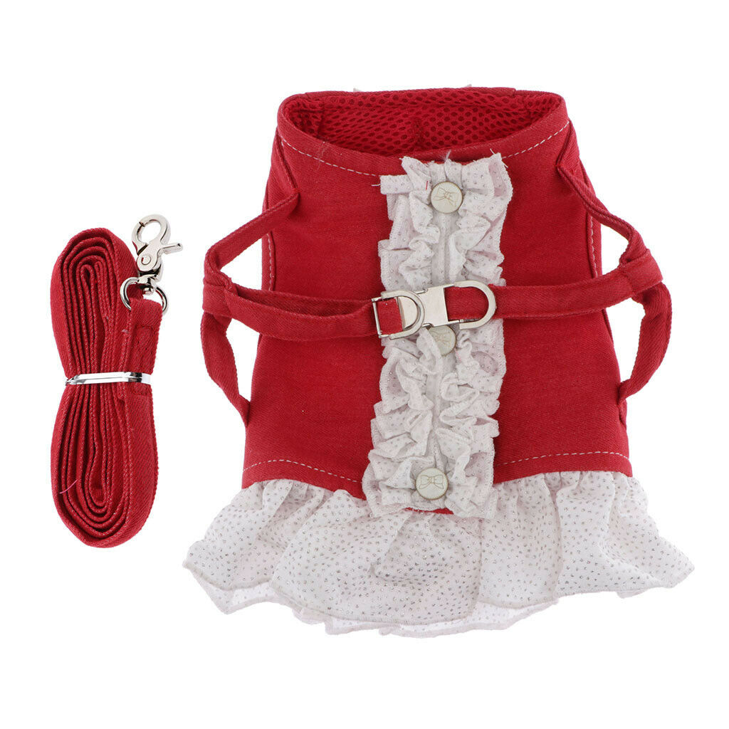 Pet Dog Harness Leash Pet Costume Clothes for Small Pet Cat Puppy Red-XS