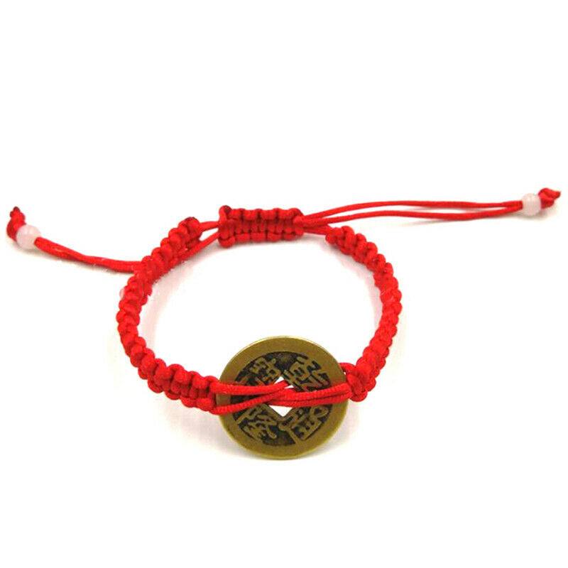 Chinese Feng Shui Wealth Lucky Copper Coin Pendant Red String Bracelets JeweBDD