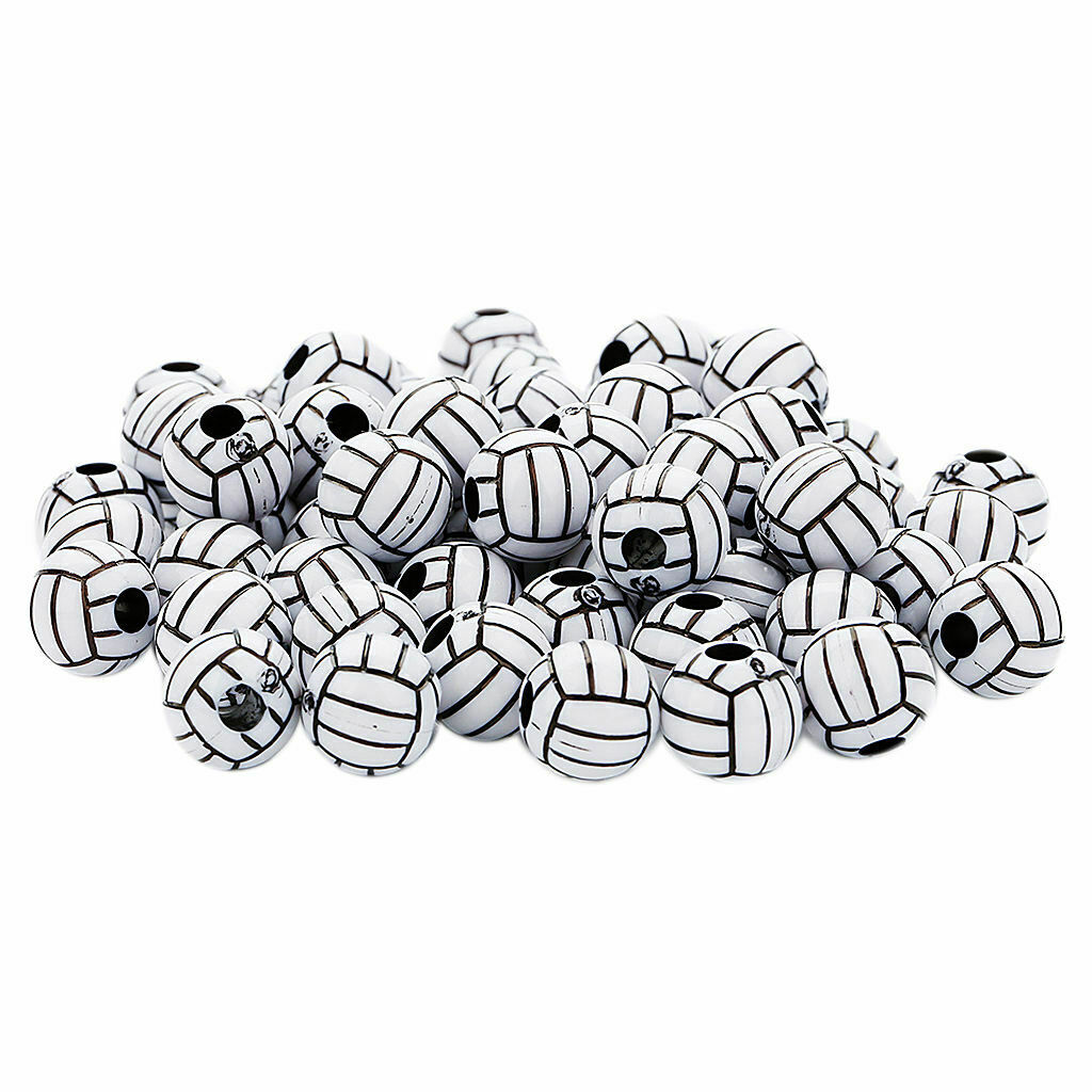 50 pieces volleyball design round acrylic loose beads decorative beads