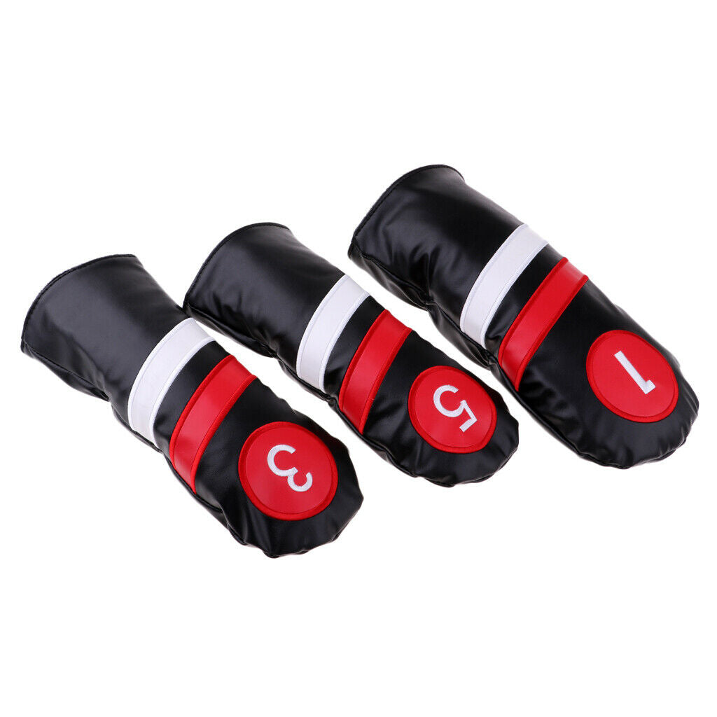 3 Packs Golf Head Covers Sleeves PU Leather Headcovers Club Accessories