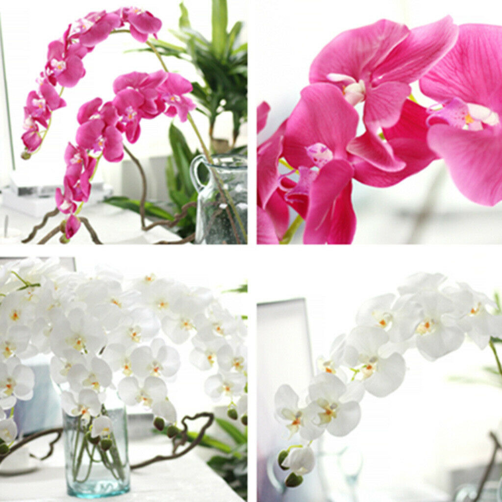 Lifelike Silky 93cm Artificial Phaleanopsis Orchid 9 Heads Flowers White