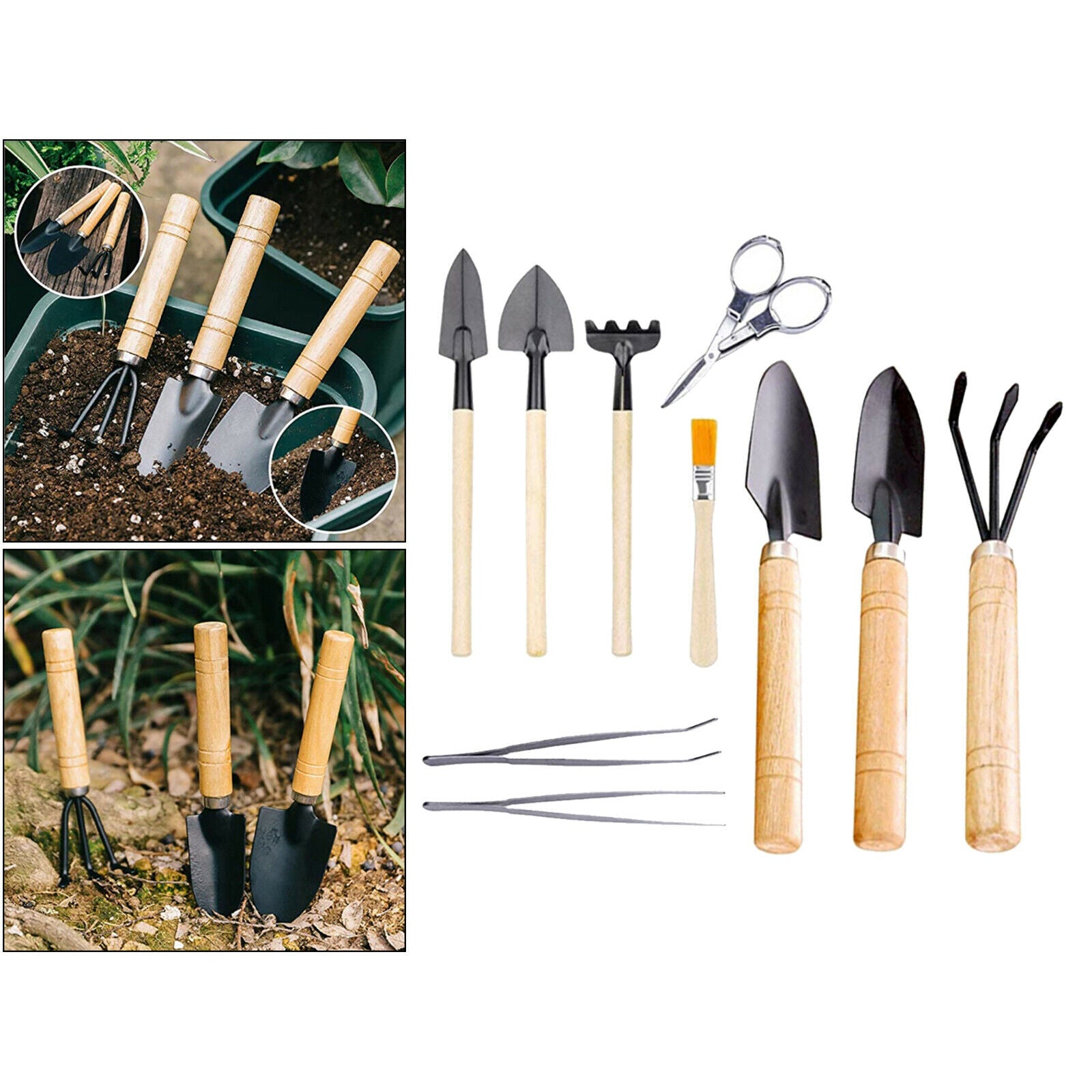 10pcs Small Potted Shovel Rake Spade Wood Handle Succulents Loose Soil Tools