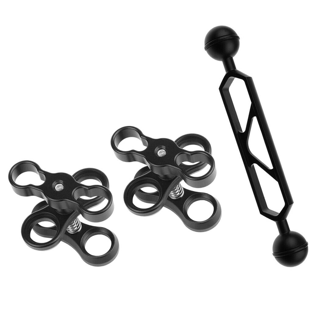 Diving Flash Ball Joint Arm 1" Dual Head & Clamp for Camera Case Stabilizer
