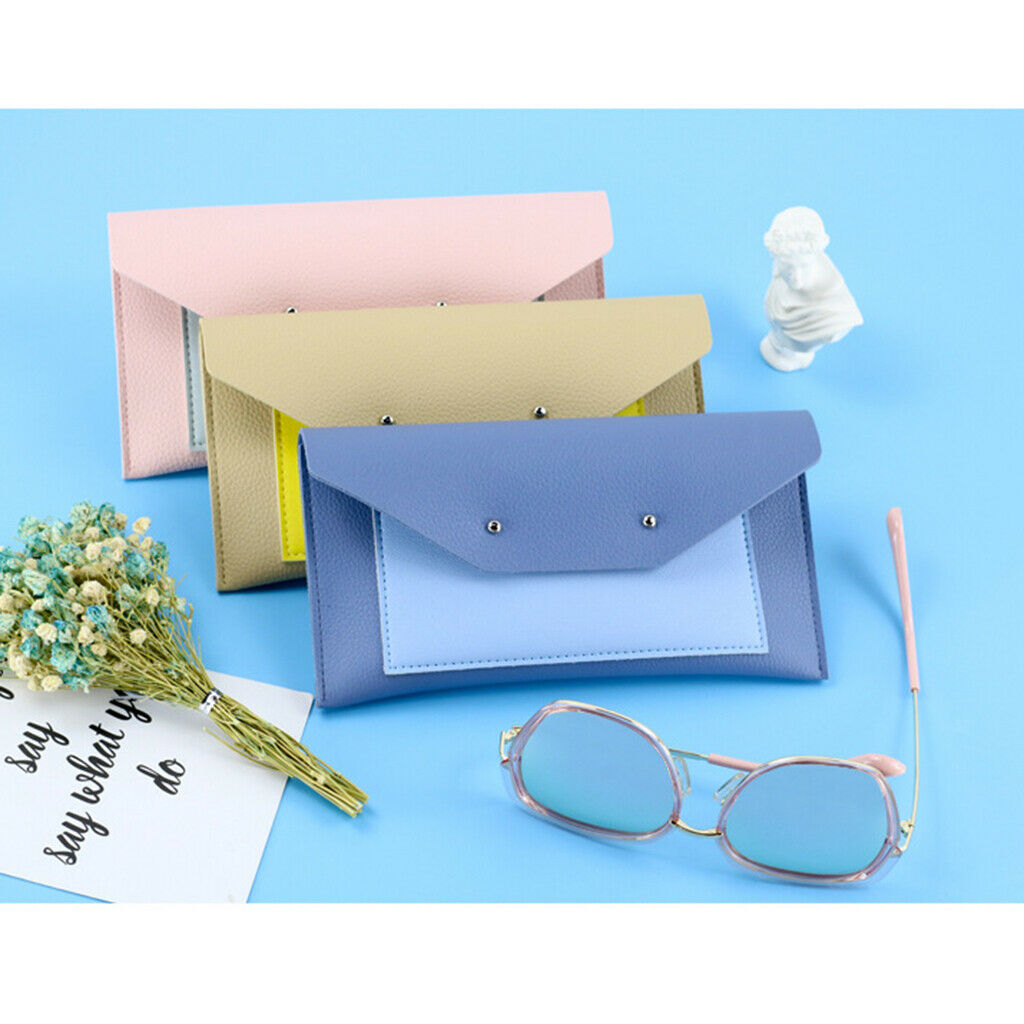 Leather Eyeglasses Case Flip Top Envelope Pouch Eyewear Carrying Holder Blue