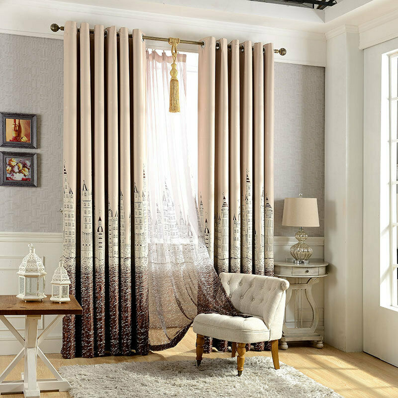 2x Castle Window Panel Curtain Set Sheer Curtain+Blackout Curtain Set Coffee