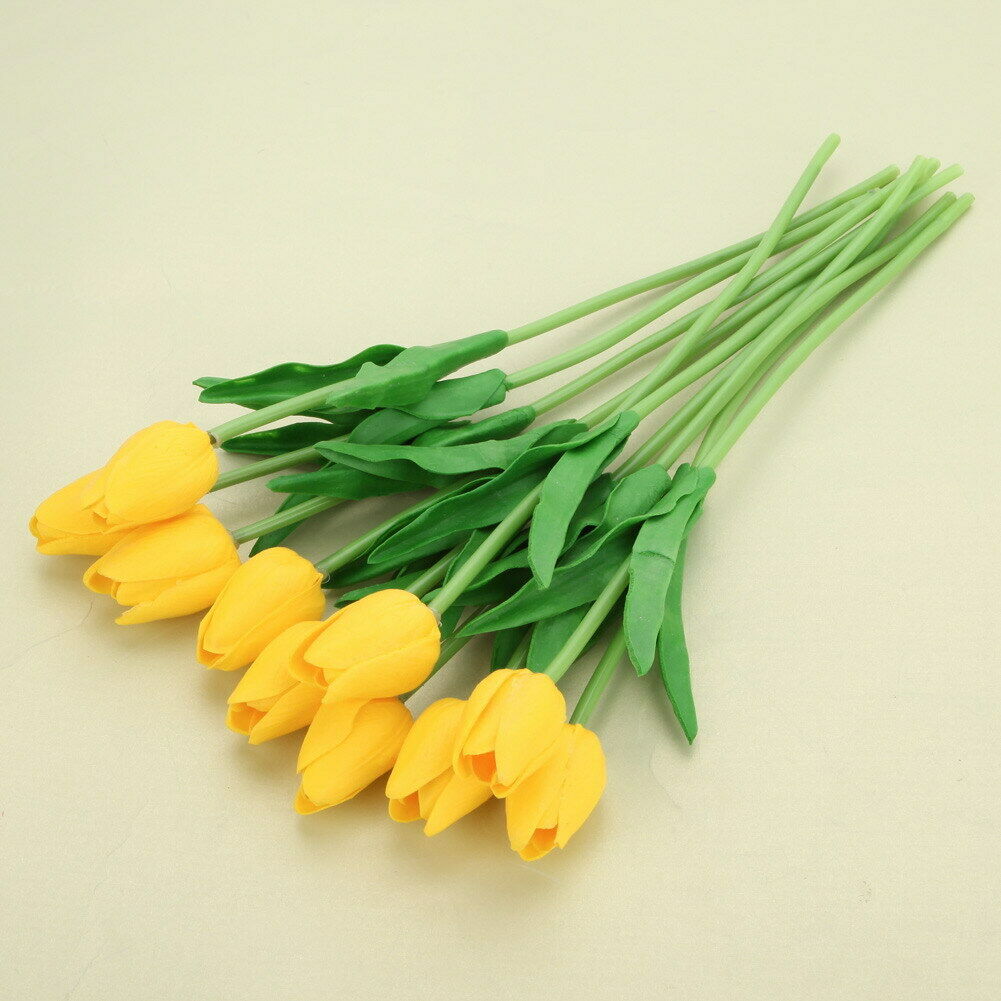 10pcs PU Tulips Artificial Flowers Bouquet Wedding Home Decor Props (Yellow @