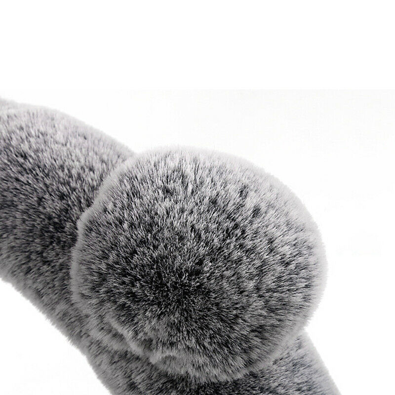 3Pcs/Set Fur Wool Furry Fluffy Thick Car Steering Wheel Cover Gray  Winter 38cm