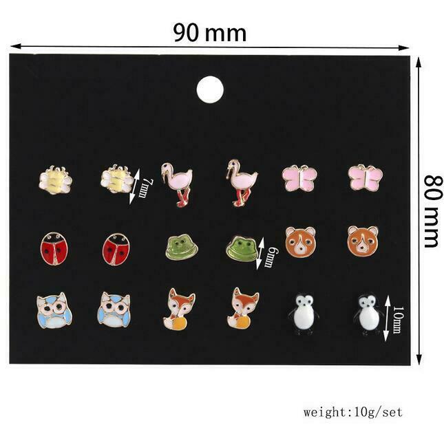 9 pairs / set of fashion insects animal alloy earrings girls children earrings