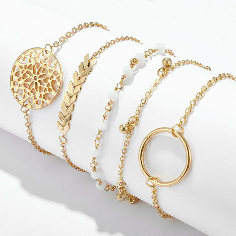 5 flower hollow arrow leaves Women Tassels Leaves Circular Chains Bangle .l8