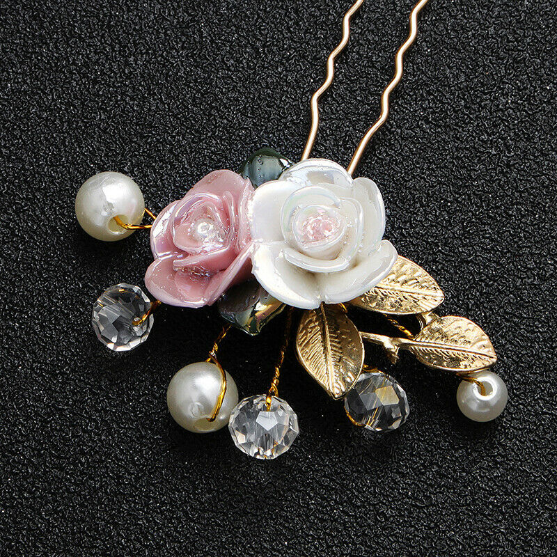 Rose Flower Hairpins Wedding Crystal Headdress Wedding Crystals Pearls He.l8