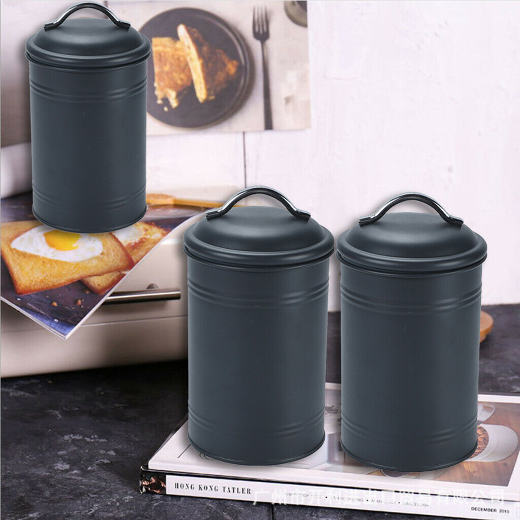 300ml Kitchen Metal Food Spice Seasoning Storage Airtight Canister Jar Black