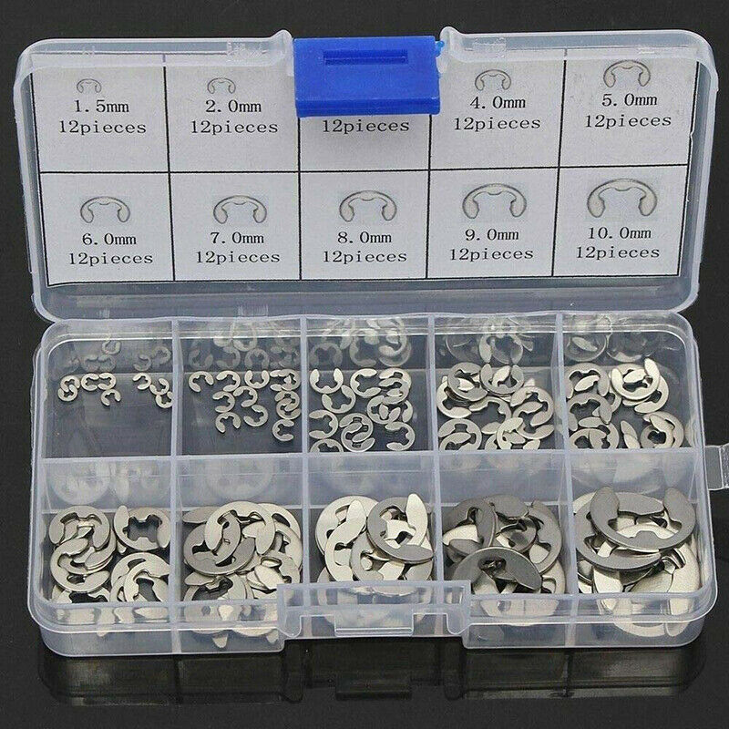 Open Retaining Ring Stainless Steel E-Shaped Snap Ring Combination Set 120 Pcs