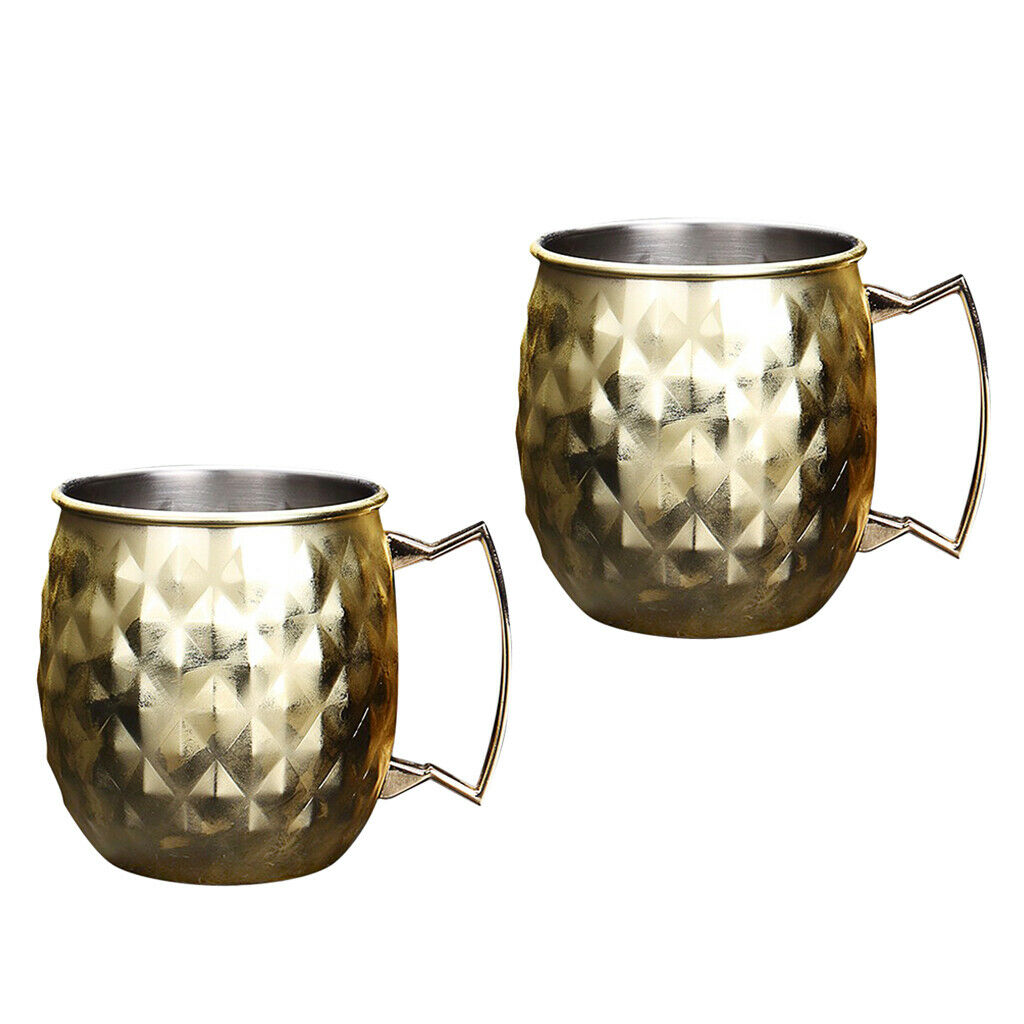 Set of 2, Moscow Cup Copper Stainless Steel Mug 550ML/18.6OZ Barware Golden