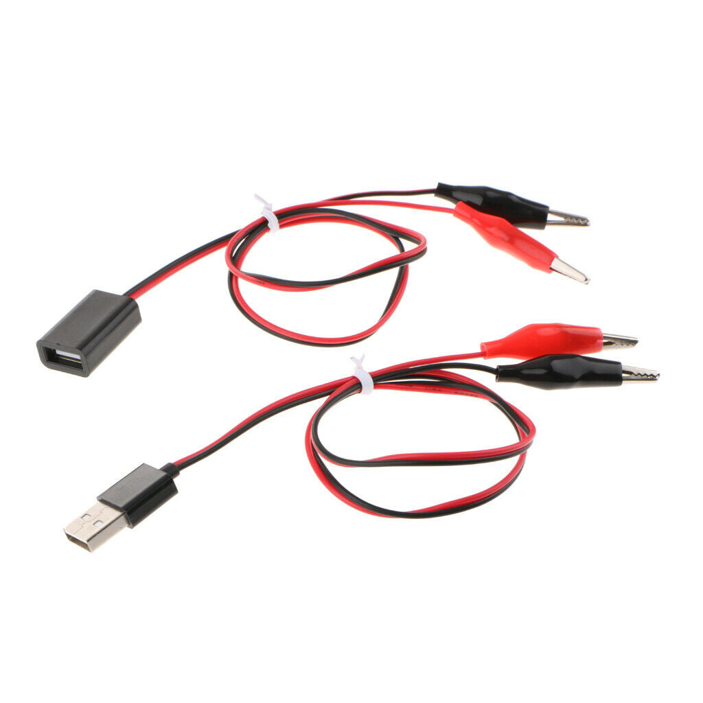 Alligator Clips to USB Male + Female Test Lead Adapter Cable 53cm (pack of 2)