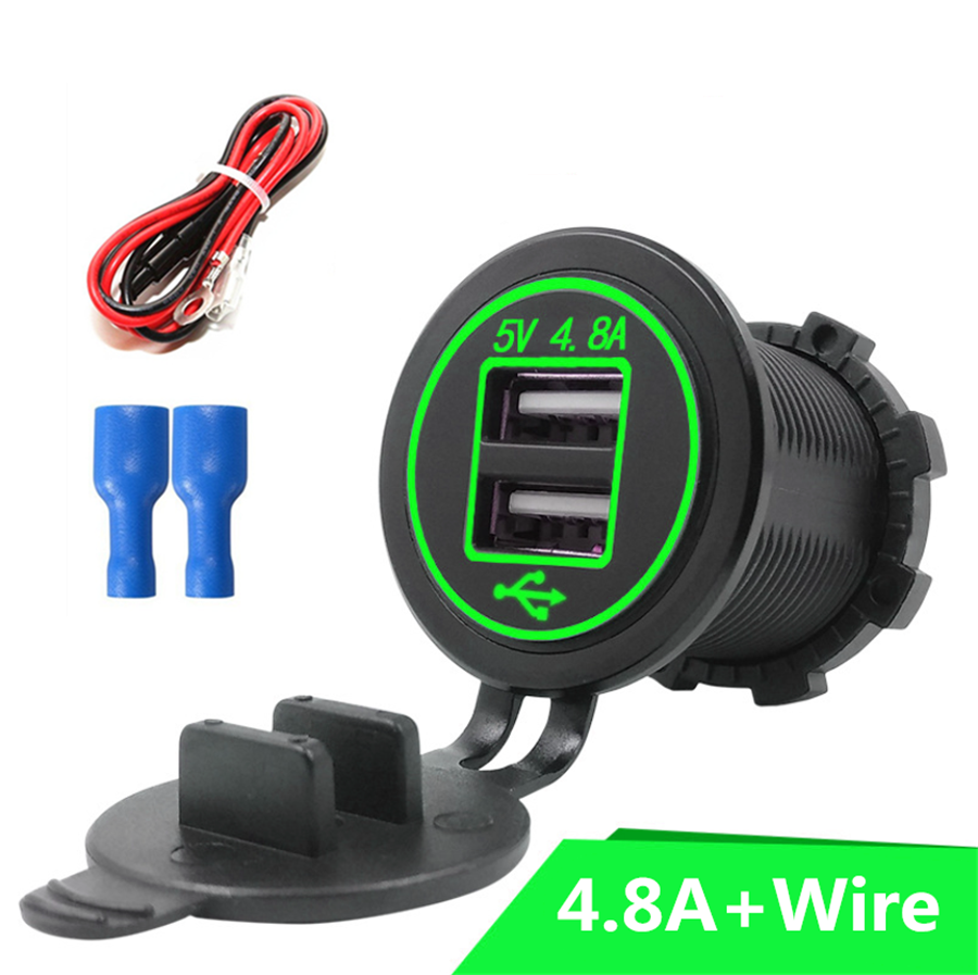 12V Cigarette Lighter Socket 2.4A Dual USB Charger Power Adapter Car Motorcycle