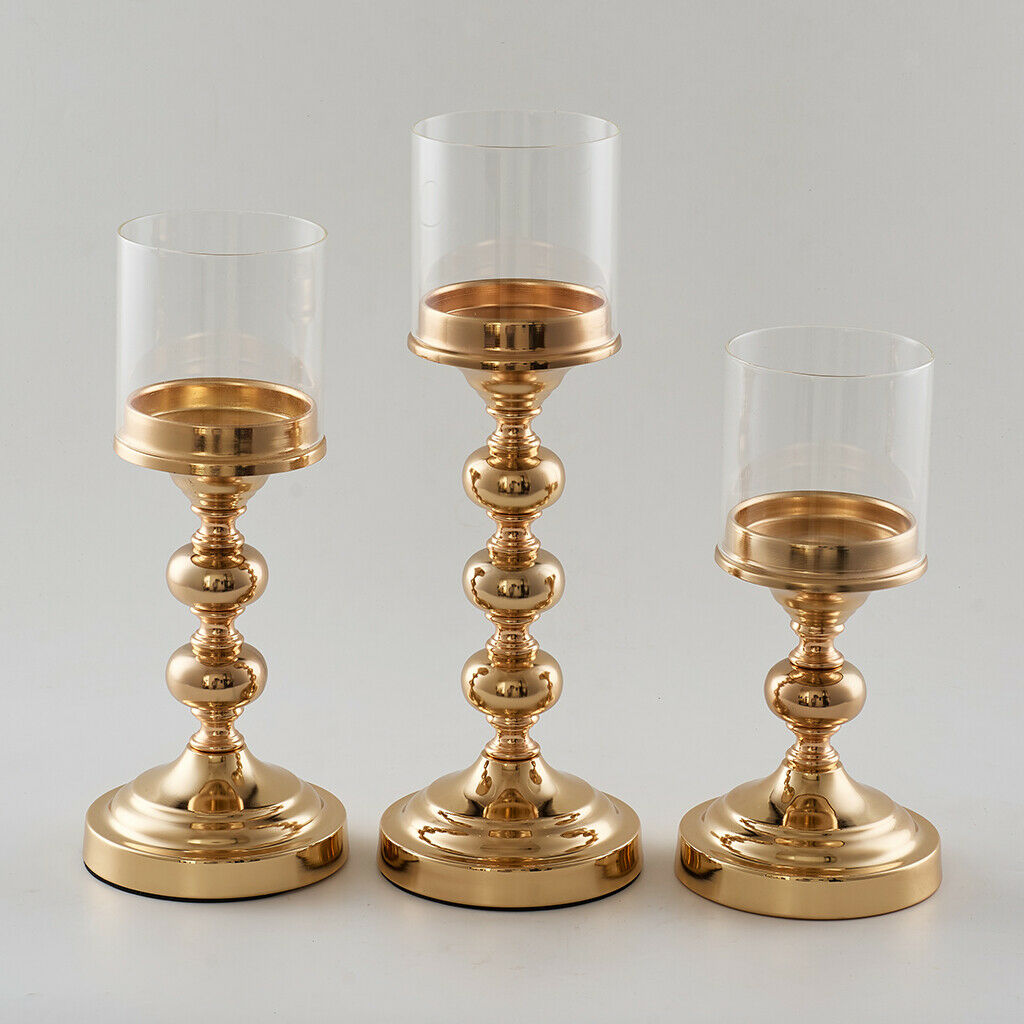 LED Light Candle Holder Table Centerpiece Crystal Candlestick Golden S