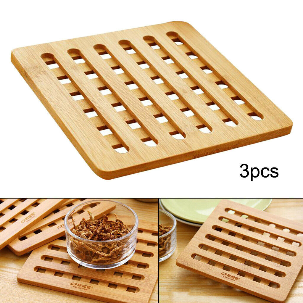 3pcs Natural Bamboo Trivet Mat Dish Holder for Hot Pot Bowl Pads Trivet