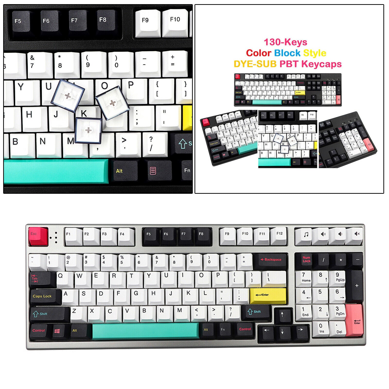 130Key PBT Keycap Set Simple Color Block Style for Mechanical Keyboard